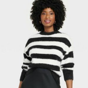A New Day Black & White Striped Fuzzy Pullover